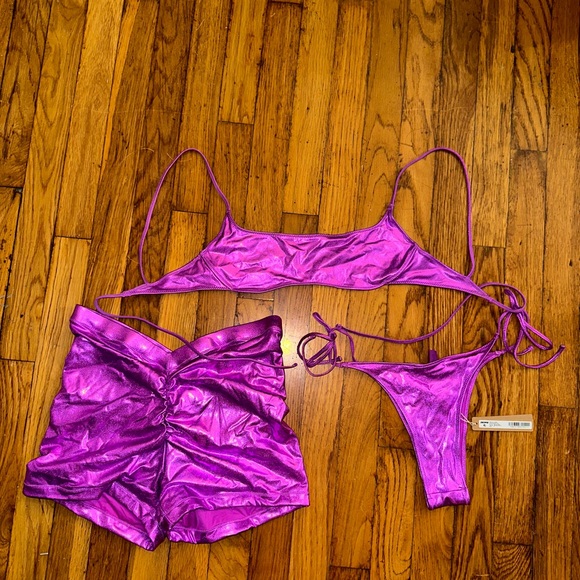 NWT Skims metallic swim skimpy tie bikini set in dragon fruit pink - Picture 1 of 7